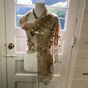 CEJAN.  DESIGNER.  sparkly gold shawl, scarf sequin